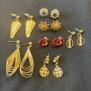Elegant Gold and Red Earring Set